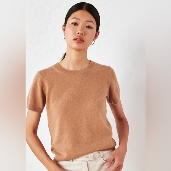 Quince Mongolian Cashmere Tee - Camel - Picture 1 of 7